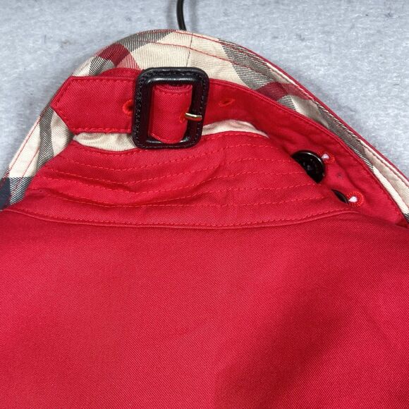 BURBERRY KENSINGTON Trench Coat Nova Check Lined Red Long Jacket Women Size 10 - Picture 12 of 16